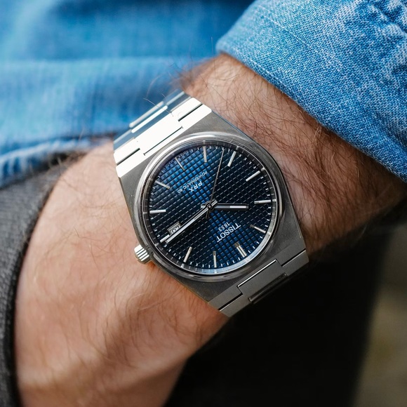 Tissot Men's Luxury Swiss Blue Waffle Dial Automatic PRX Powermatic Watch - Picture 3 of 9